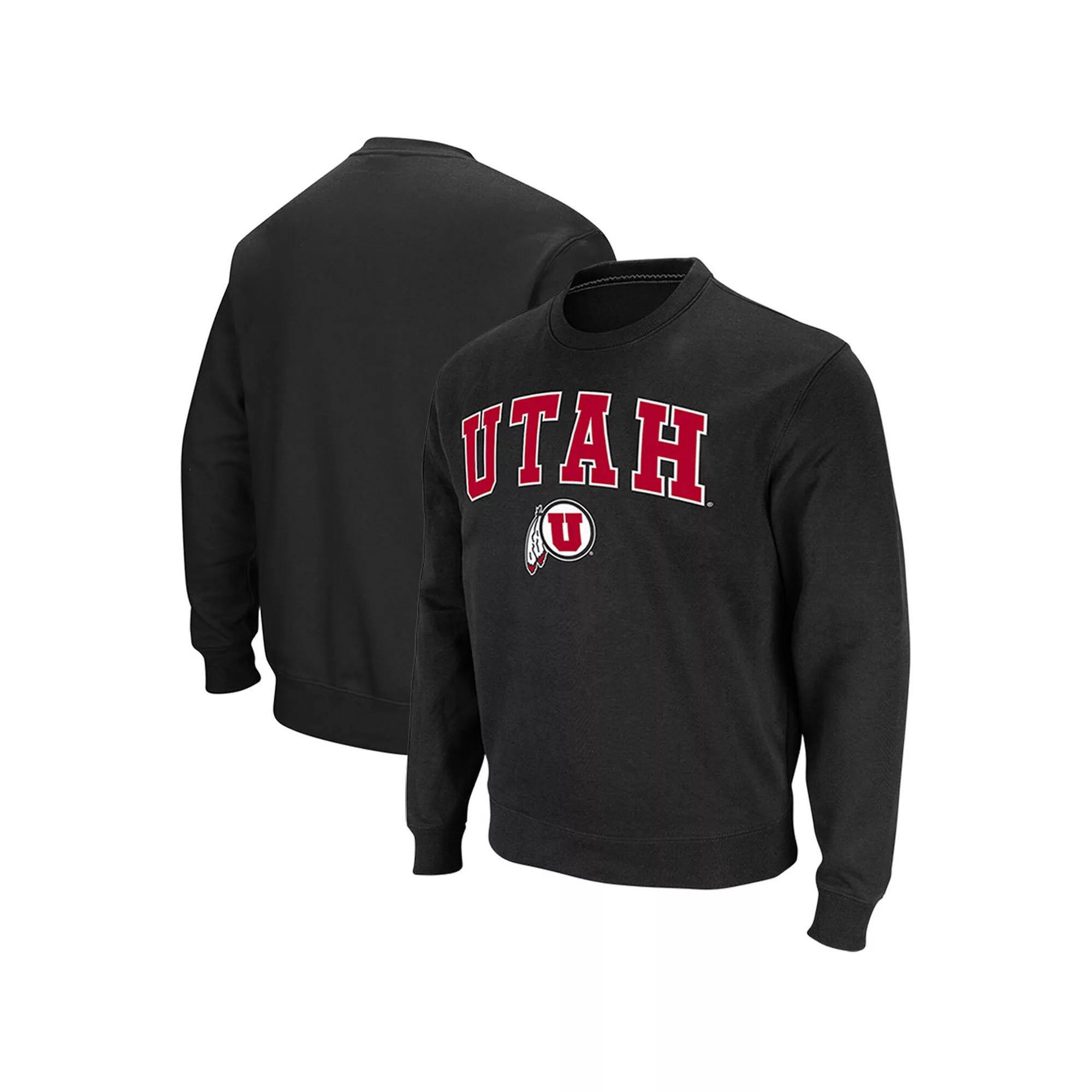 Men's Colosseum Black Utah Utes Arch & Logo Tackle Twill Pullover Sweatshirt,  Product Image