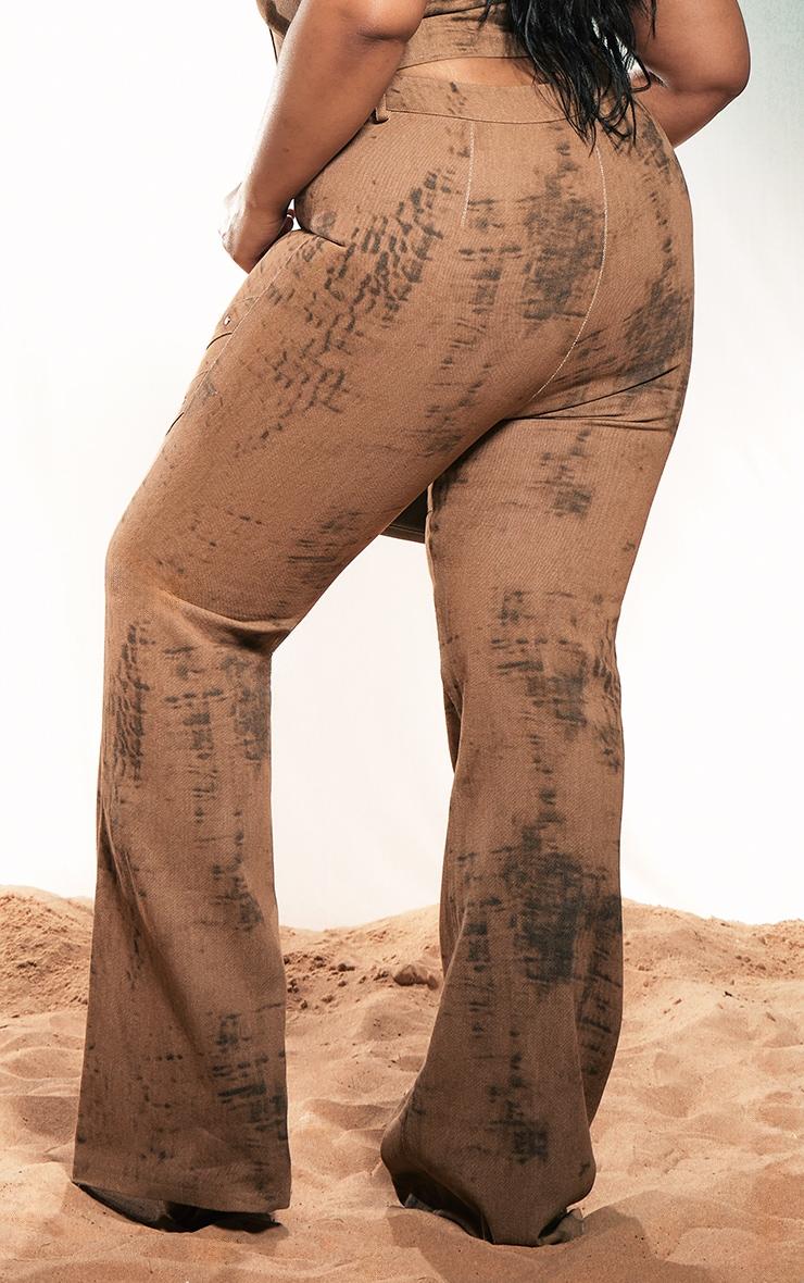 Plus Brown Acid Wash Studded Detail Flare Jeans Product Image