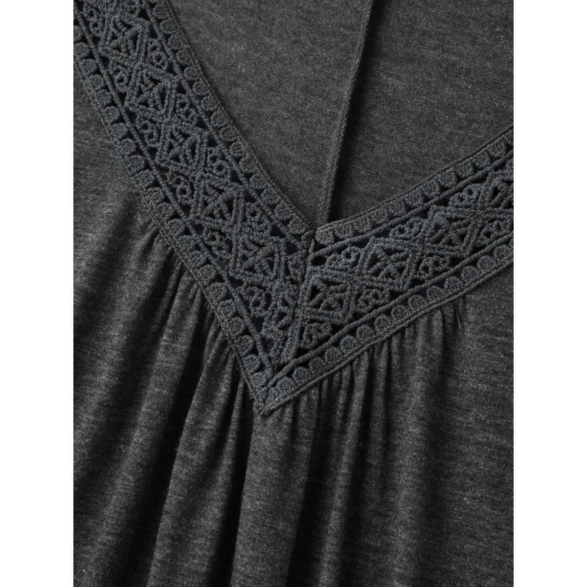 Plus Size Lace Spliced Pleated Sleeveless Solid Top Women DimGray Casual Woven ribbon&lace trim V-neck Everyday-Casual Tank Tops Camis BloomChic 22-24/3X Product Image