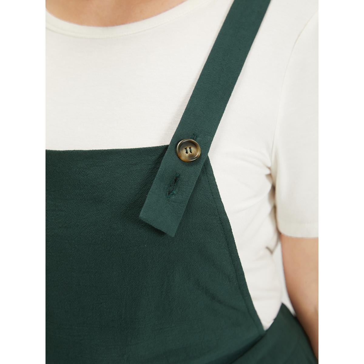 Plus Size Cyan Solid Button Detail Pocket Adjustable Straps Cami Jumpsuit Women Casual Sleeveless Square Neck Dailywear Loose Jumpsuits BloomChic 28/5X Product Image