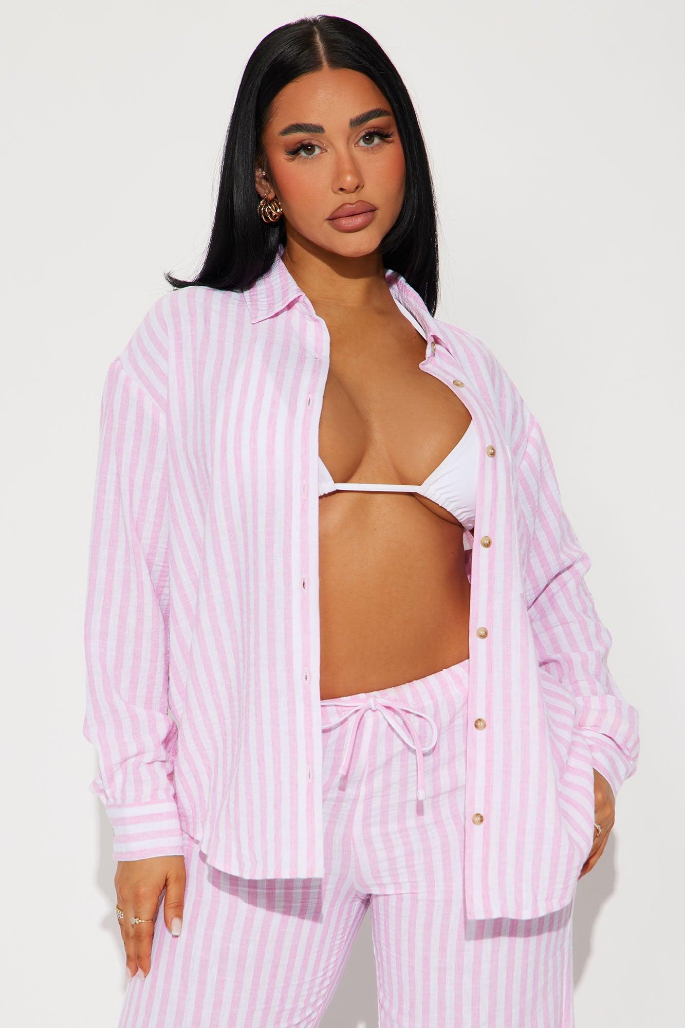 Amina Striped Linen Pant Set - Pink Product Image
