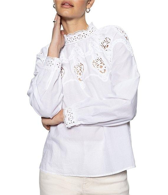 Sanctuary Mock Neck Long Sleeve Lace Popover Blouse Product Image