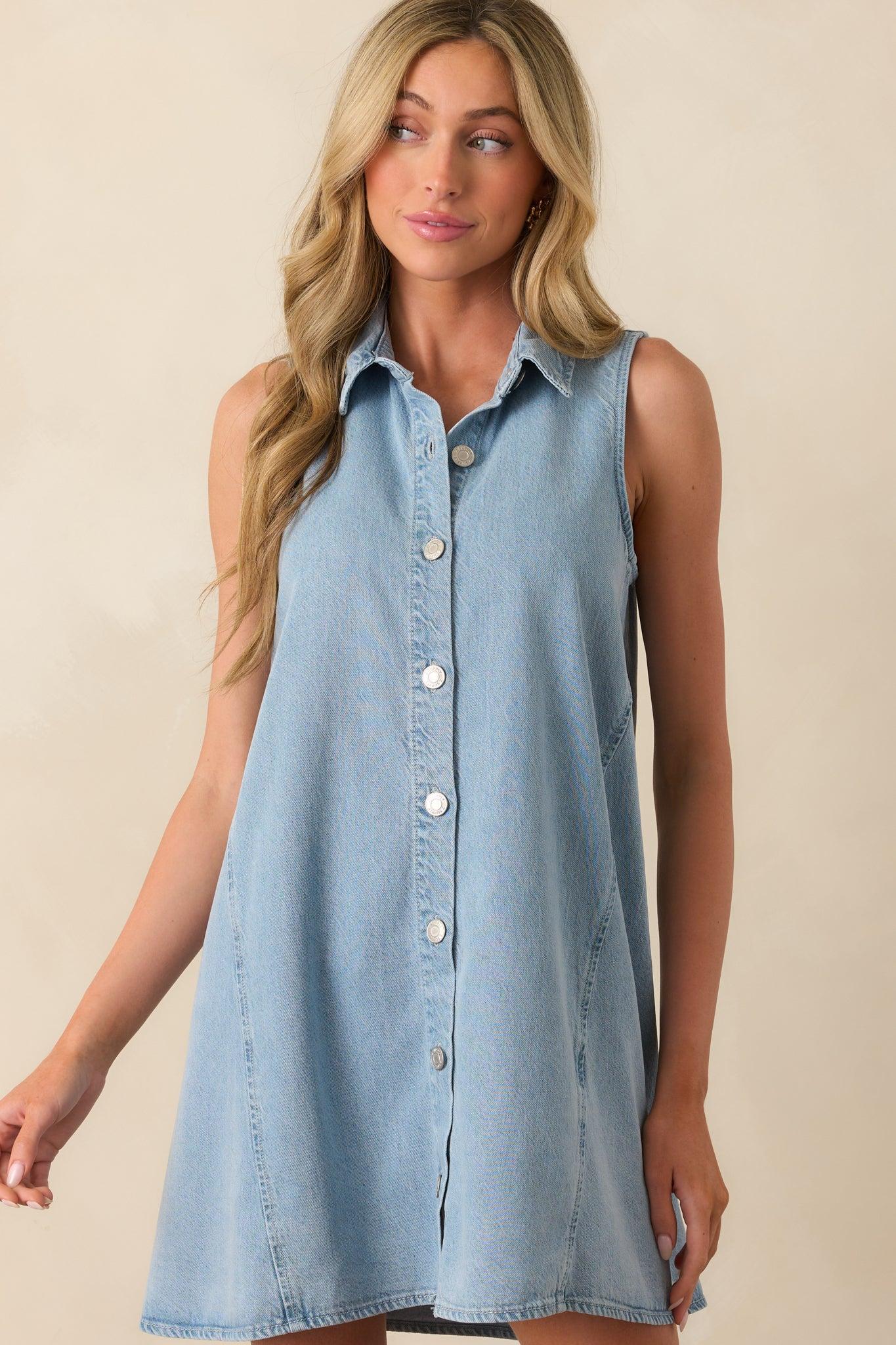 Z Supply Light Wash Cotton New Light Denim Mini Dress Product Image