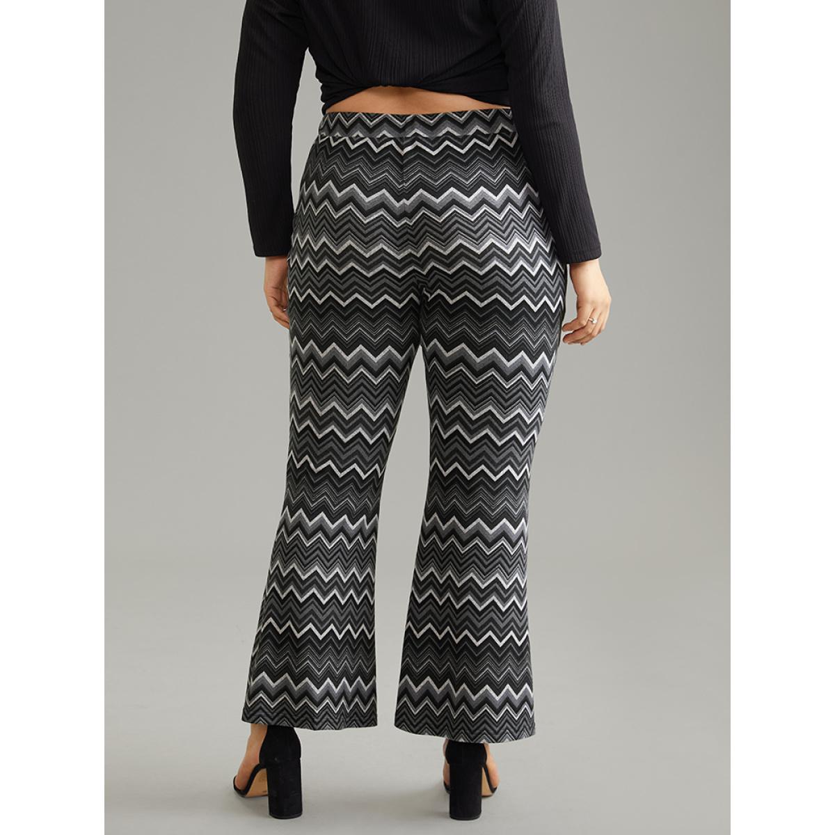 Plus Size Striped Geometric Pocket Bootcut High Rise Pants Women Black Resort Bootcut High Rise Vacation Pants BloomChic 26/4X Product Image