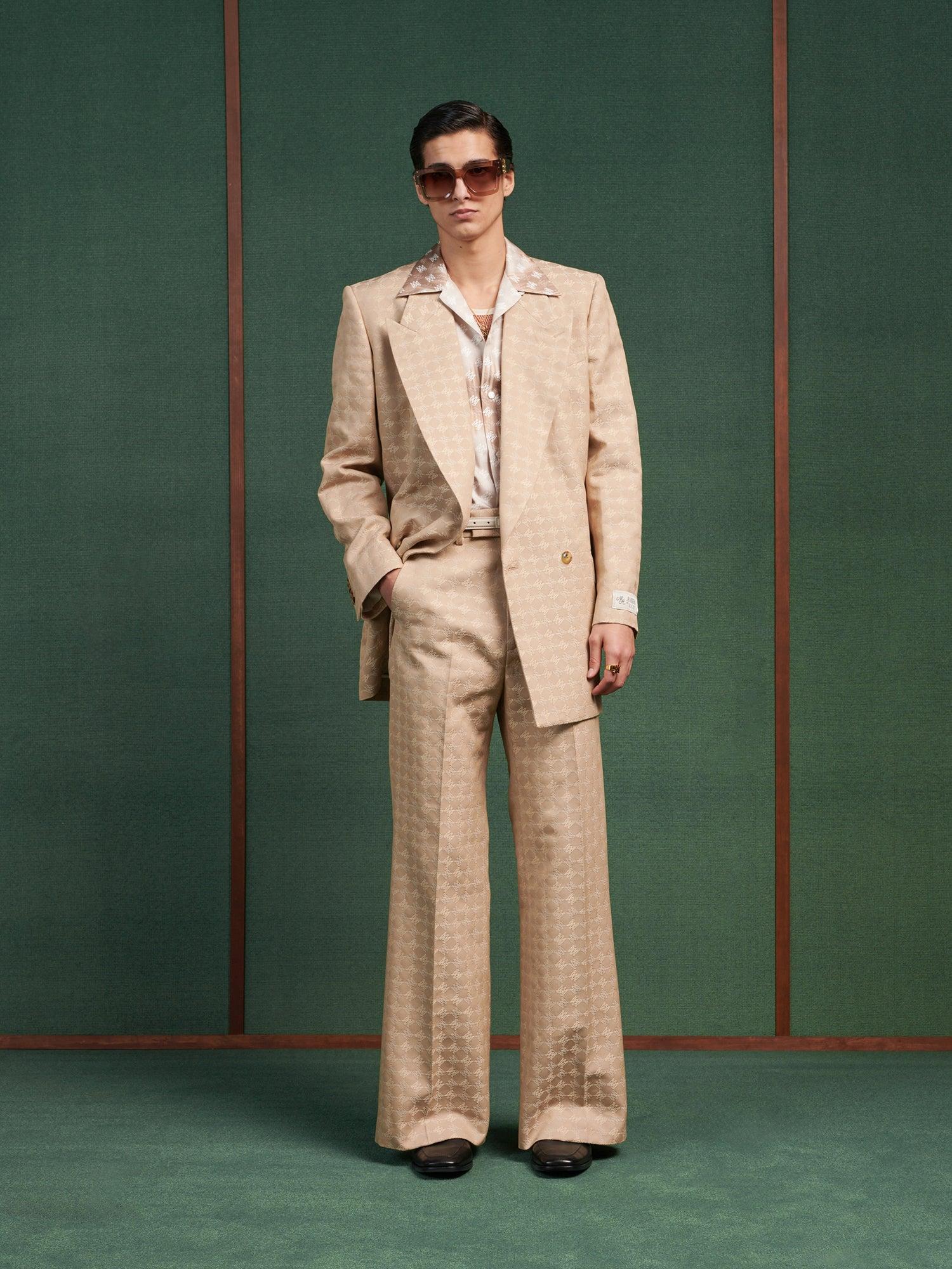 MA QUAD JACQUARD DOUBLE-BREASTED BLAZER - Camel Male Product Image