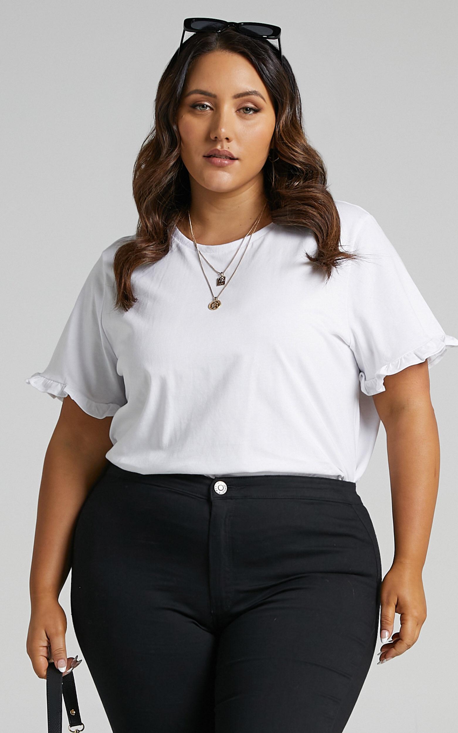 Closer To Home Tee - Ruffle Sleeve Tee in White Product Image