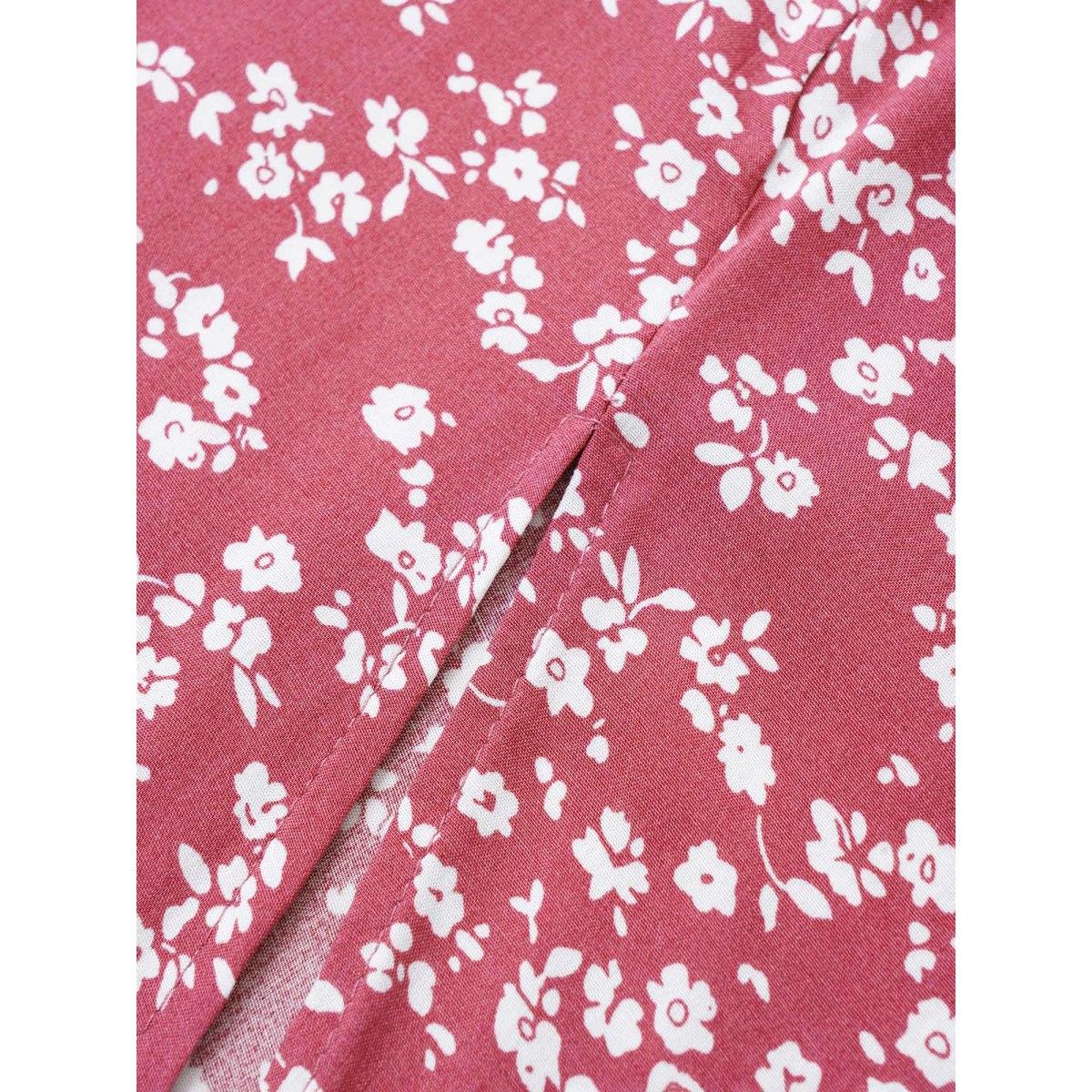 Plus Size Bloom Dress - Flutter Sleeve Ditsy Floral Pocket Split Maxi Dress LightGreen Women Romantic Slit V-neck Half Sleeve Curvy Long Dress BloomChic 10/M Product Image