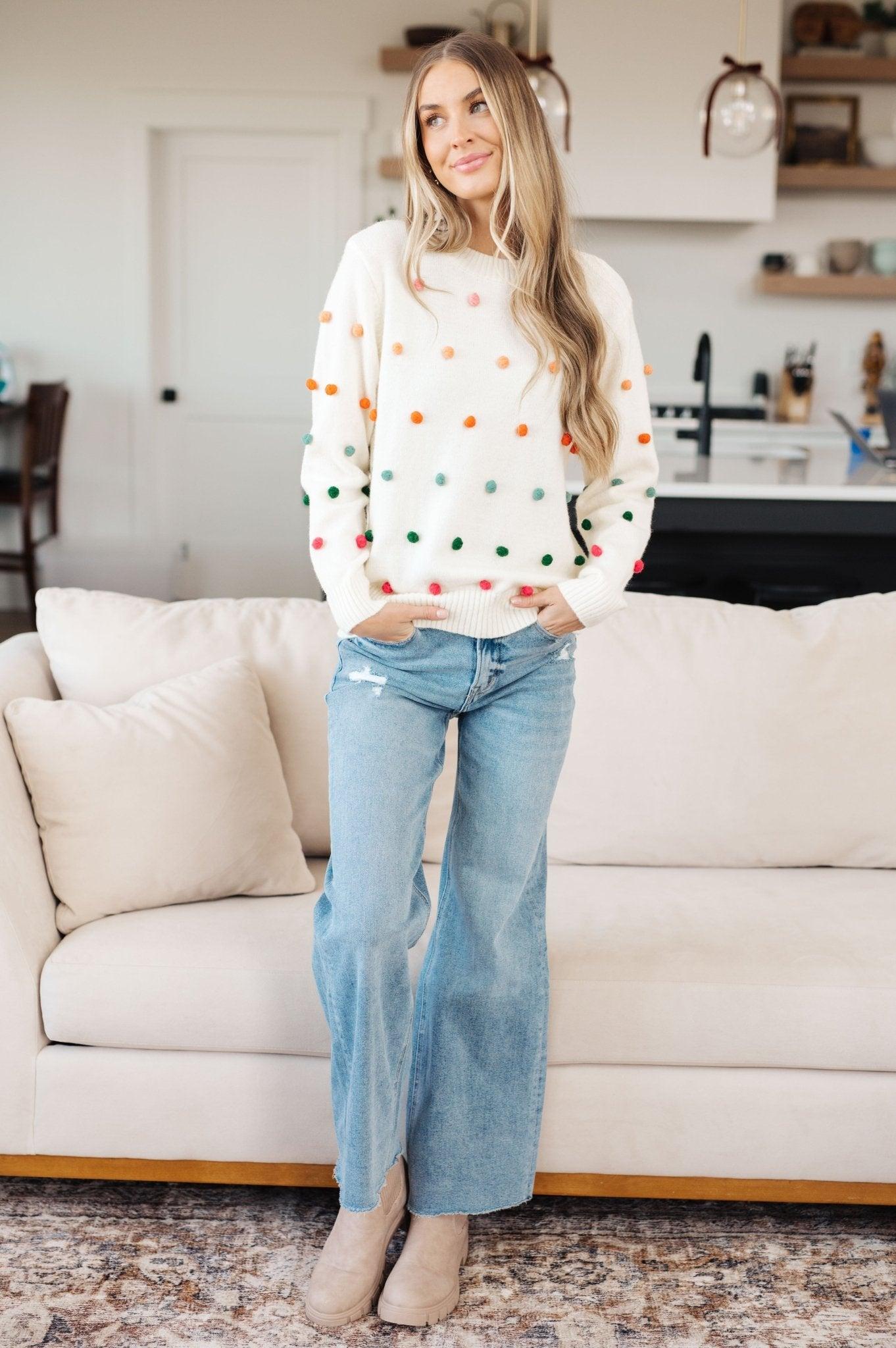 Candy Buttons Pom Detail Sweater (Online Exclusive) Product Image