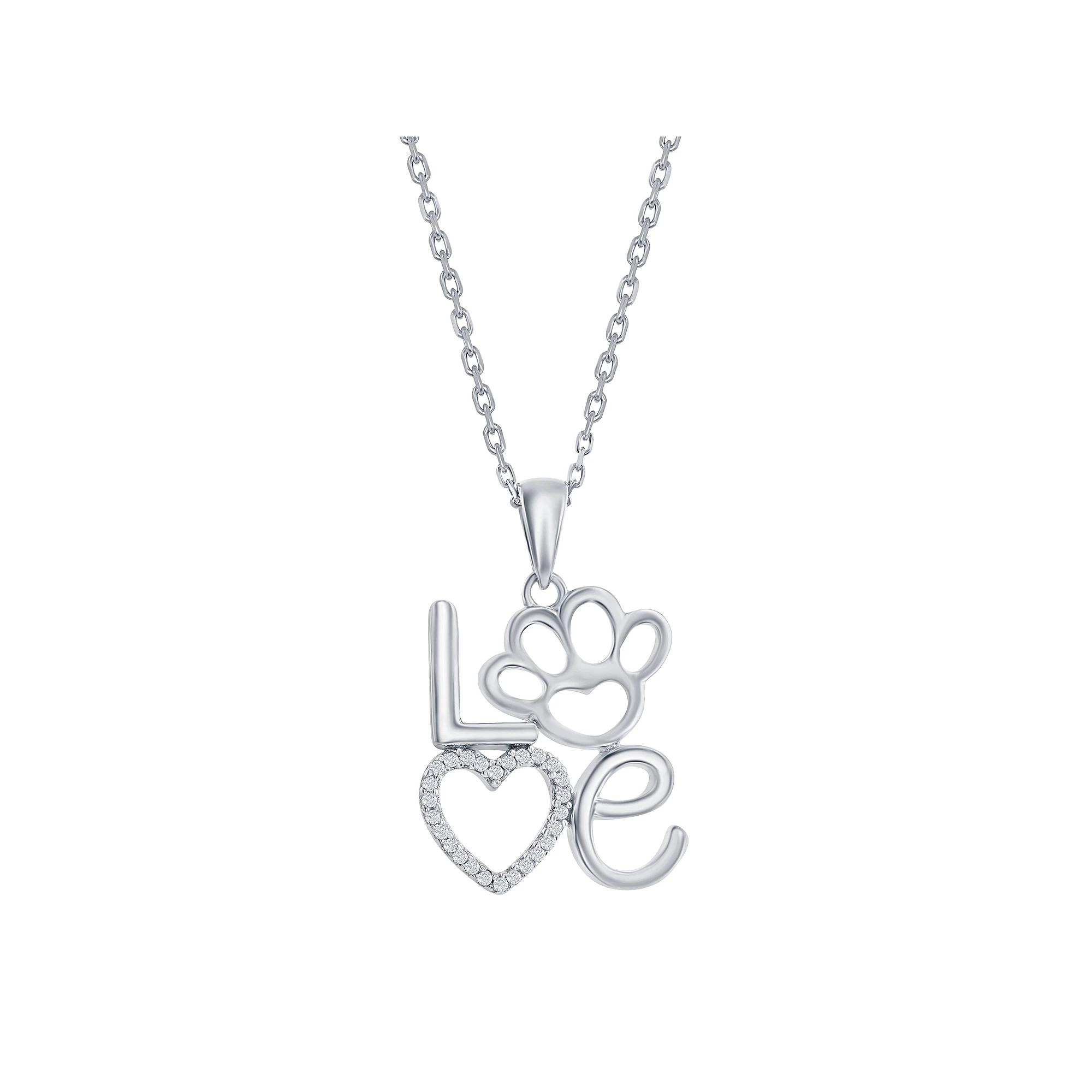 Argento Bella Sterling Silver Cubic Zirconia Heart & Paw Print Pendant Necklace, Women's, Size: 18" Product Image
