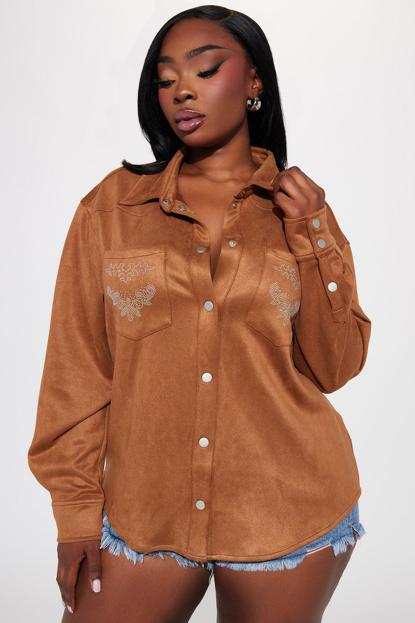 Dolly Embellished Faux Suede Shirt - Camel Product Image