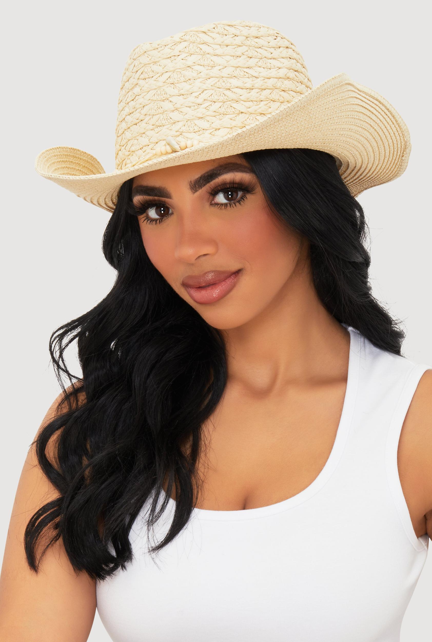 Beaded Straw Cowboy Hat Female Product Image