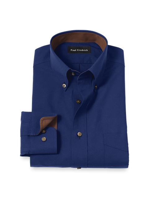Non-Iron Cotton Solid Dress Shirt With Contrast Trim - Navy Product Image