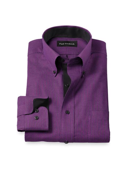 Non-Iron Cotton Houndstooth Dress Shirt With Contrast Trim - Black/purple Product Image