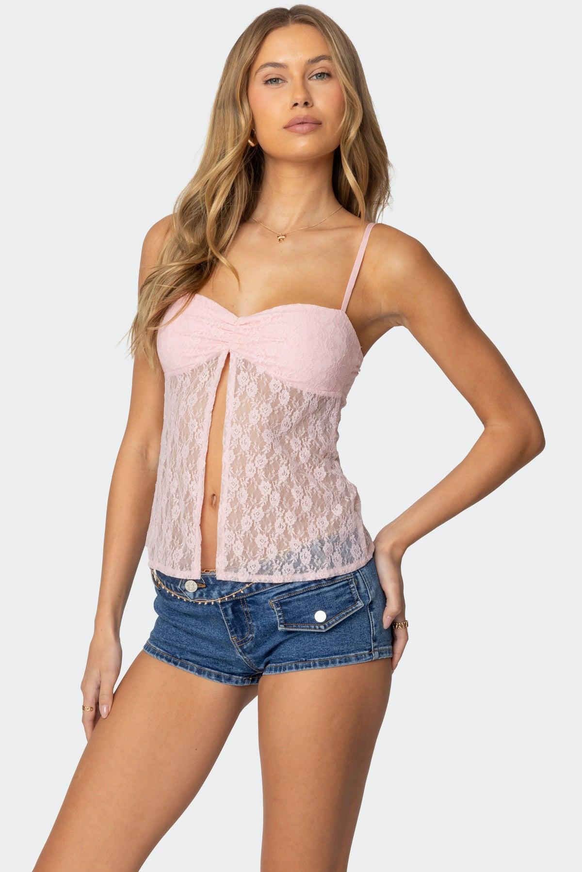 Priya Sheer Lace Split Front Top Product Image