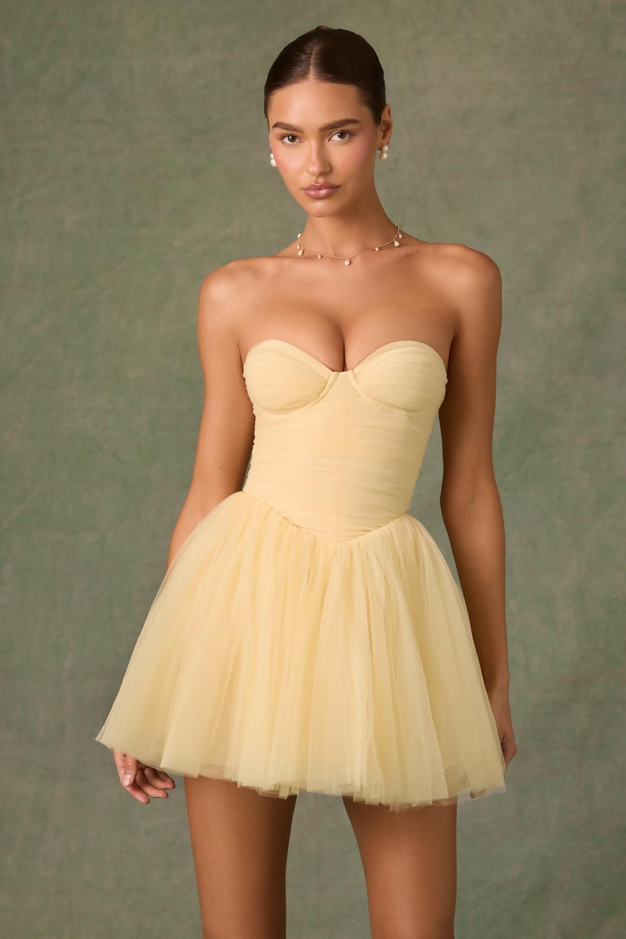 Tulle Corset Mini Dress in Yellow Product Image