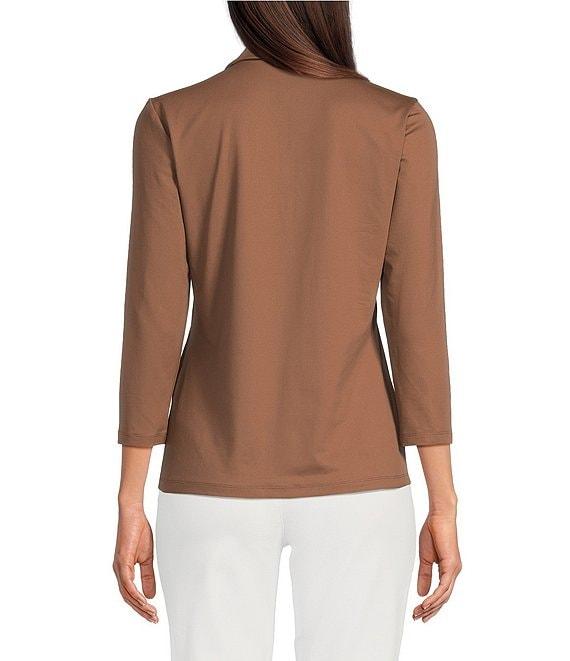 J.McLaughlin Aida Solid Catalina Cloth Collar Split V-Neck 3/4 Sleeve Top Product Image