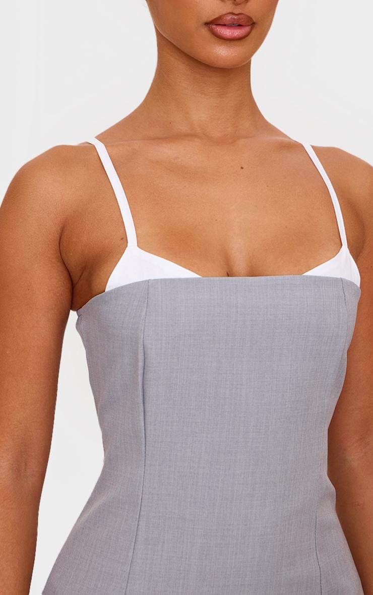 Petite Grey Contrast Strappy Woven Mini Dress Product Image