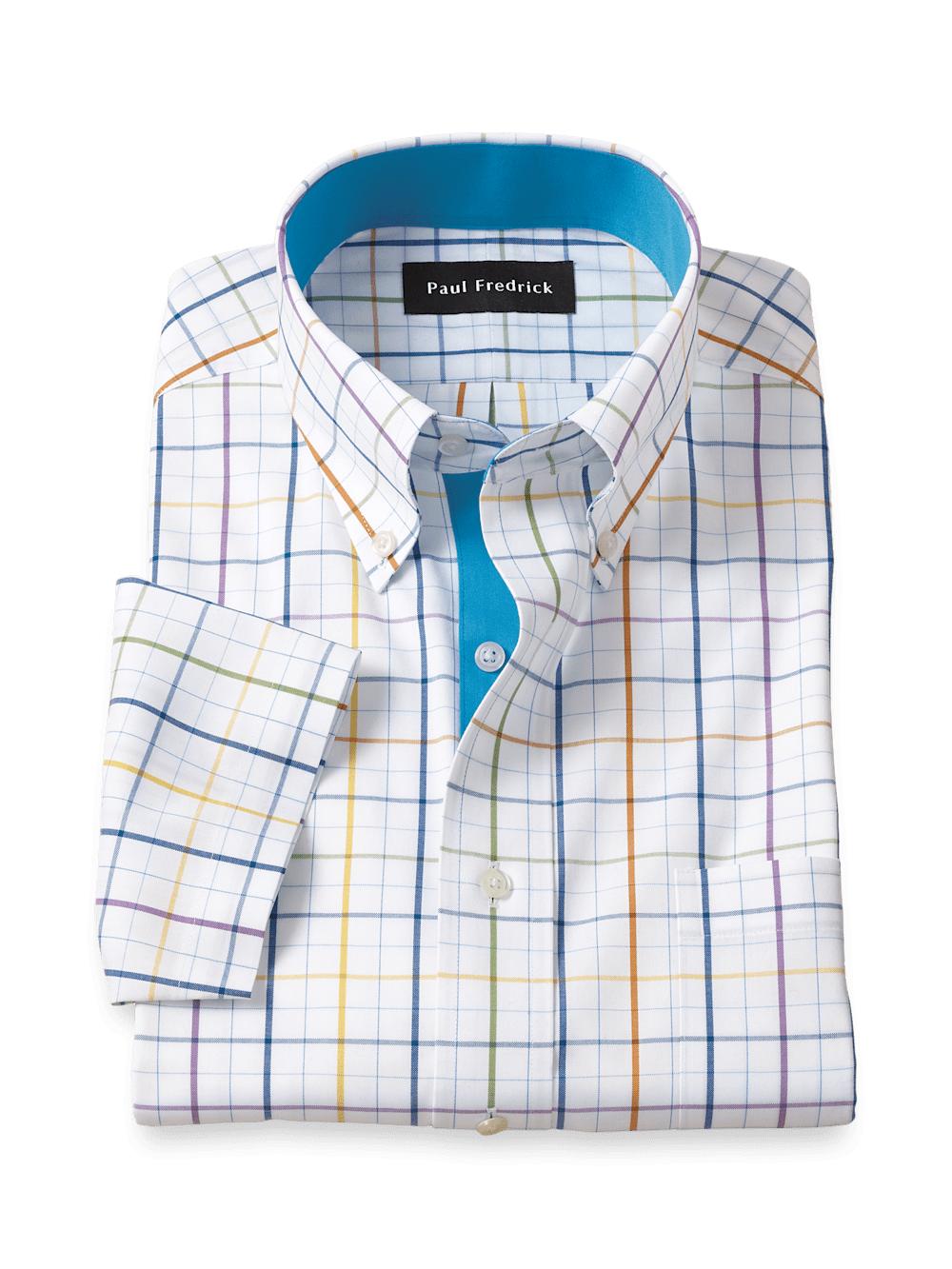 Comfort Stretch Non-Iron Tattersall Dress Shirt With Contrast Trim - Multi Product Image