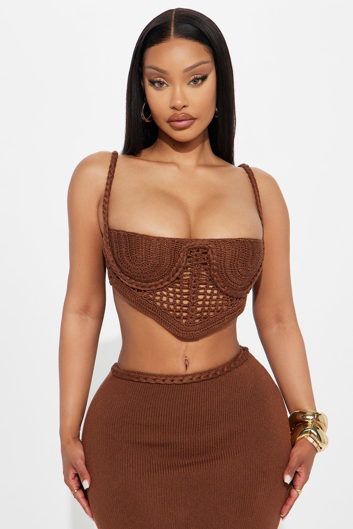 Sunny Sunset Crochet Maxi Skirt Set - Chocolate Product Image