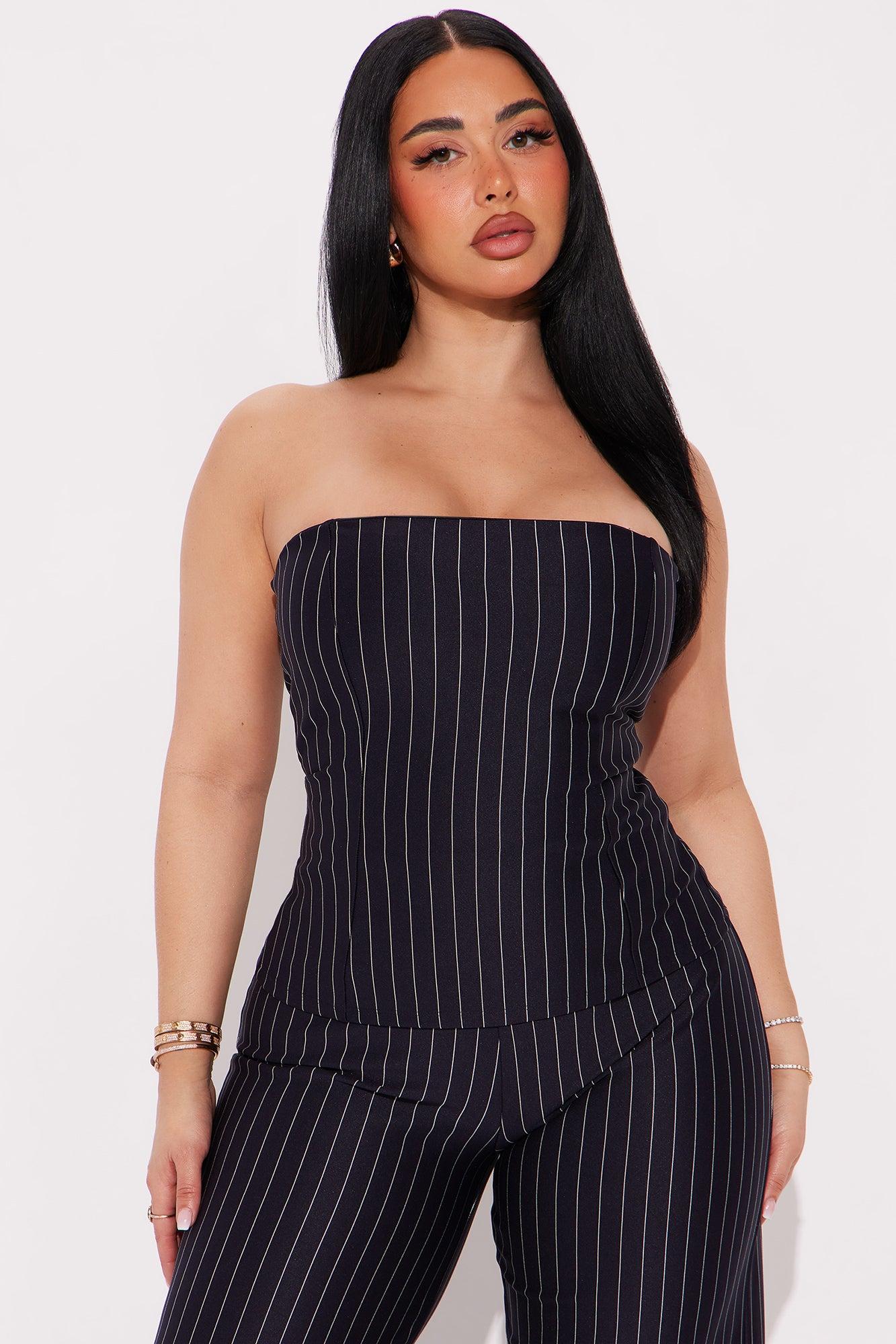 Carol Pinstripe Pant Set - Navy Product Image