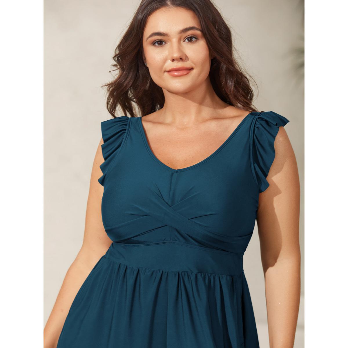 Plus Size Twist Front Ruffled One-Piece Swimsuit Women's Swimwear Aegean Resort Twist Curve Bathing Suits High stretch One Pieces BloomChic 14-16/1X Product Image