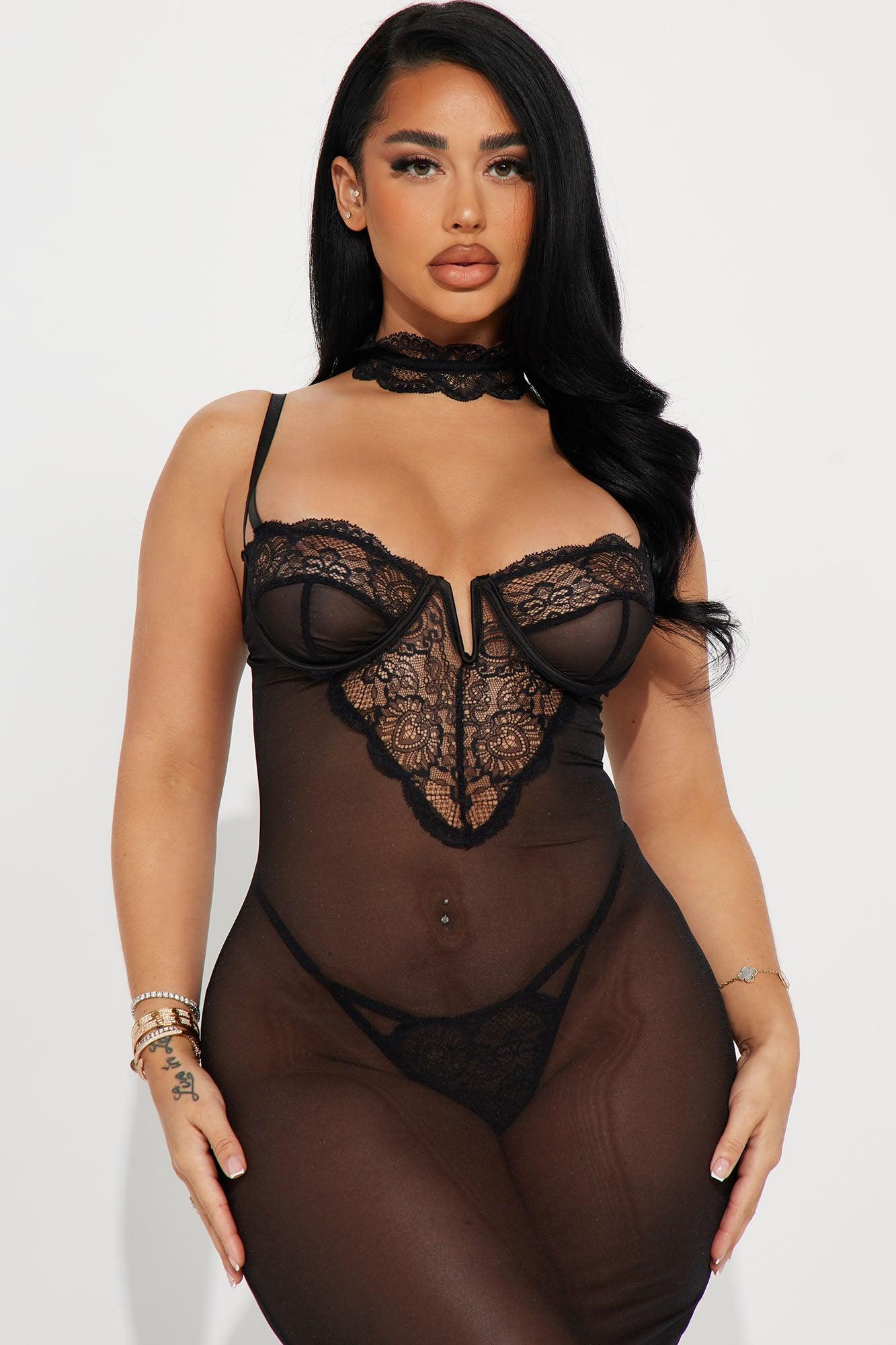 Shy Around You Choker Lace Maxi Gown Babydoll - Black Product Image