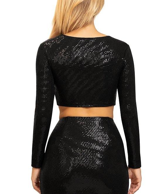 Stevie by Steve Madden Square Neck Long Sleeve Sparkle Shimmer Coordinating Top Product Image