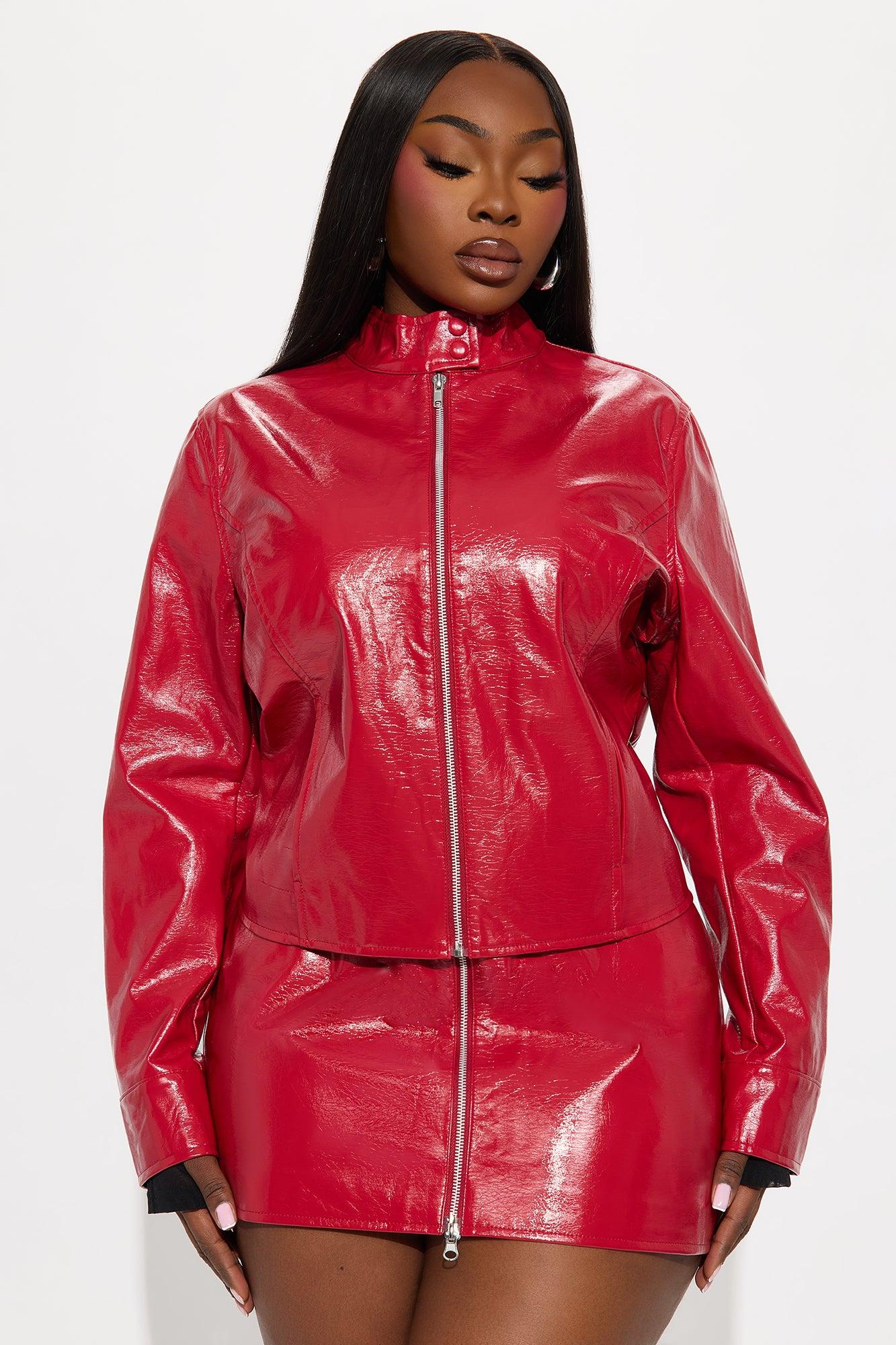 Tessa Faux Leather Moto Jacket - Red Female Product Image