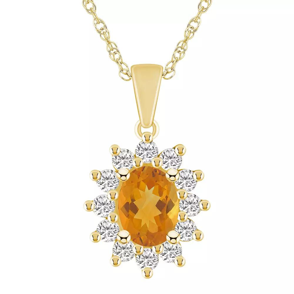 Alyson Layne 14k Gold Oval Citrine & 5/8 Carat T.W. Diamond Pendant Necklace, Women's, Size: 18" Product Image