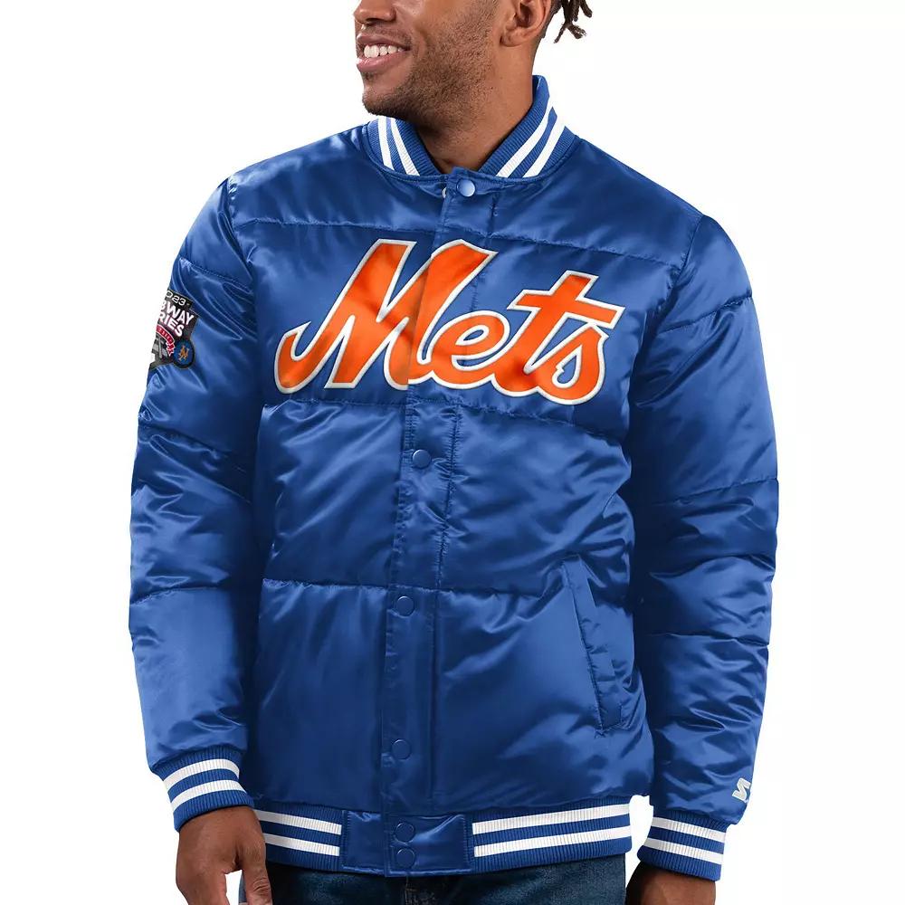 Men's Starter Royal New York Mets Bronx Satin Full-Snap Bomber Jacket,  Product Image