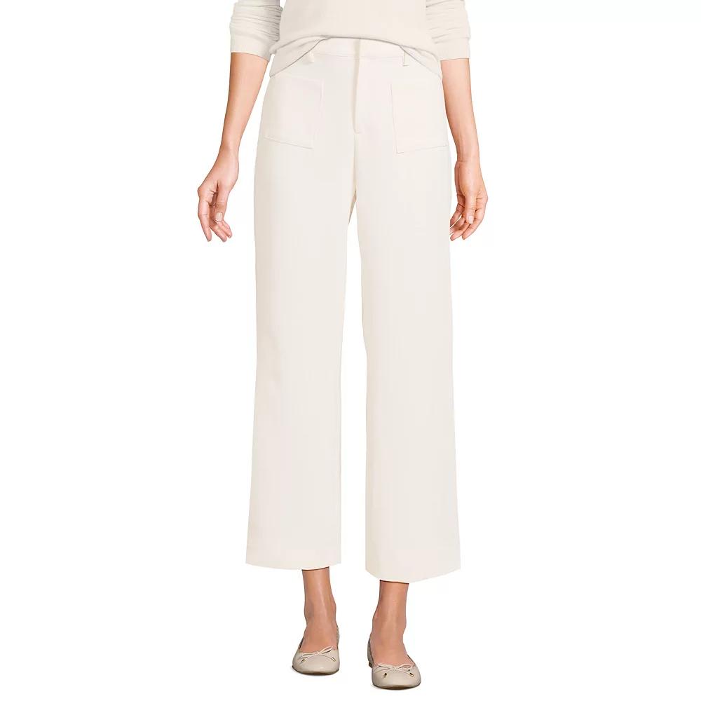 Women's Lands' End High Rise Patch Pocket Wide Leg Crop Pants, Size: 12, Warm Ivory Product Image