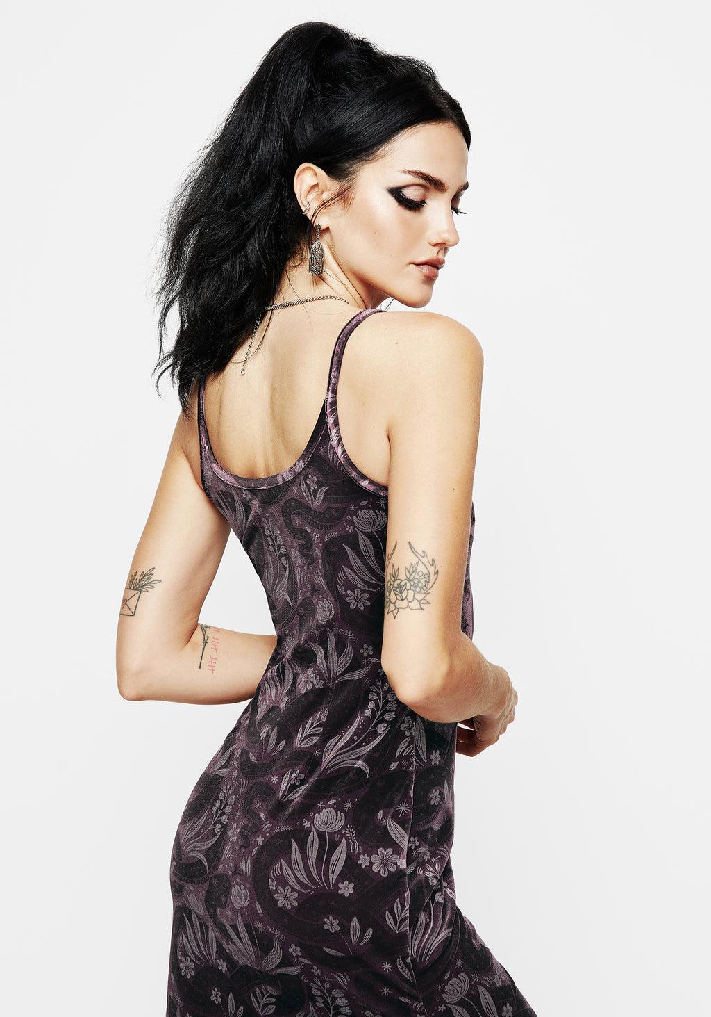 Deception Snake Foil Print Velour Maxi Slip Gown Product Image