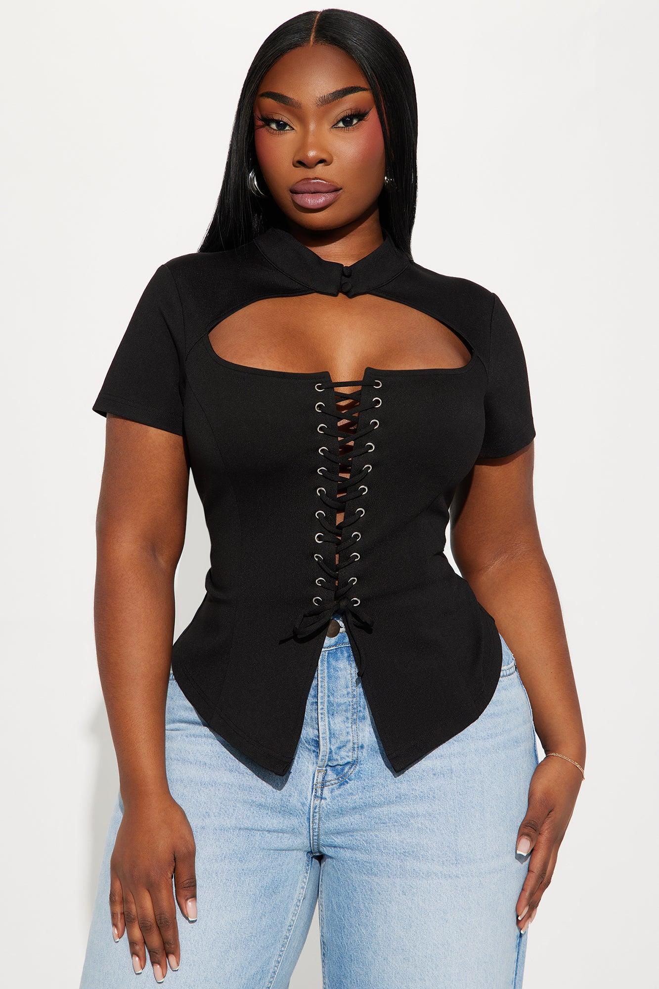 Read My Lips Lace Up Corset - Black Product Image