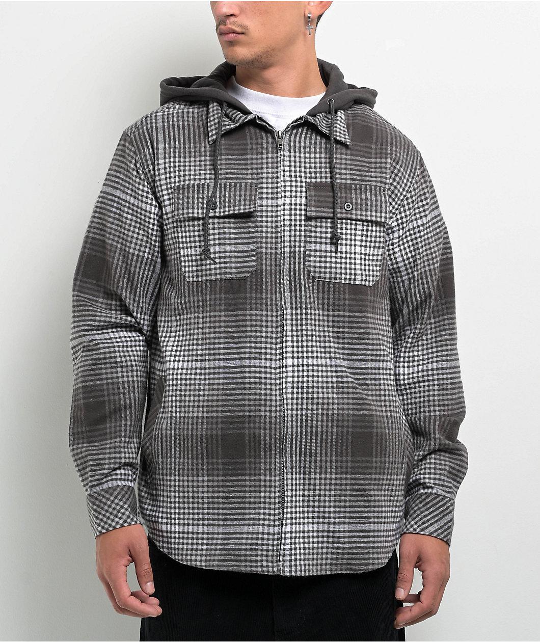 Empyre Grey & Black Flannel Hooded Zip Jacket Product Image