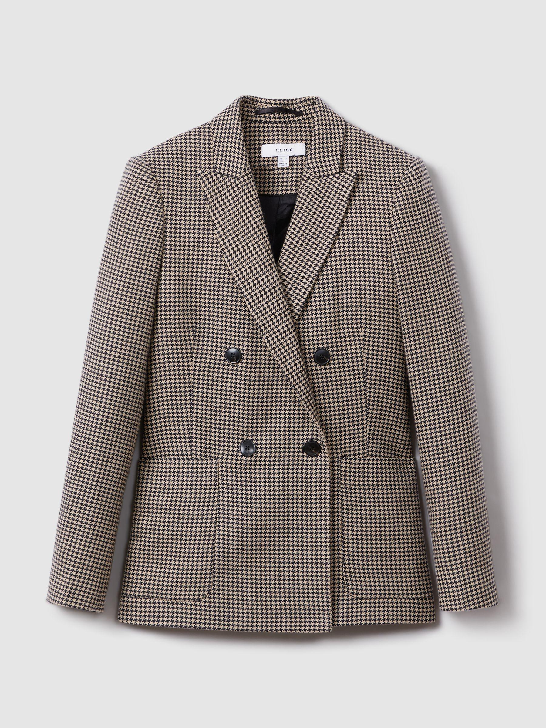 Ella Black/Camel Petite Wool Blend Double Breasted Dogtooth Blazer Product Image