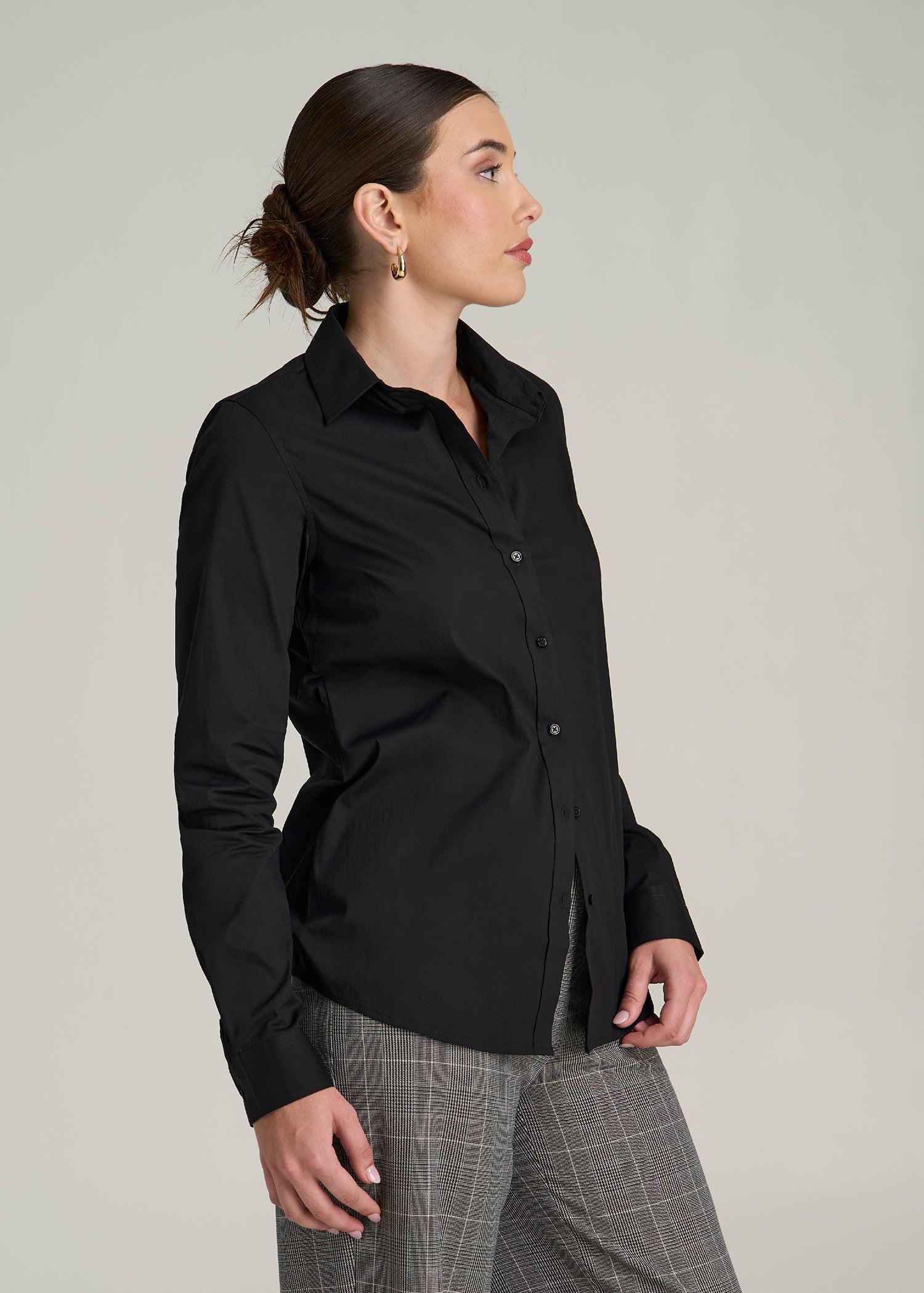 Slim Fit Button-Up Shirt for Tall Women in Black Female Product Image