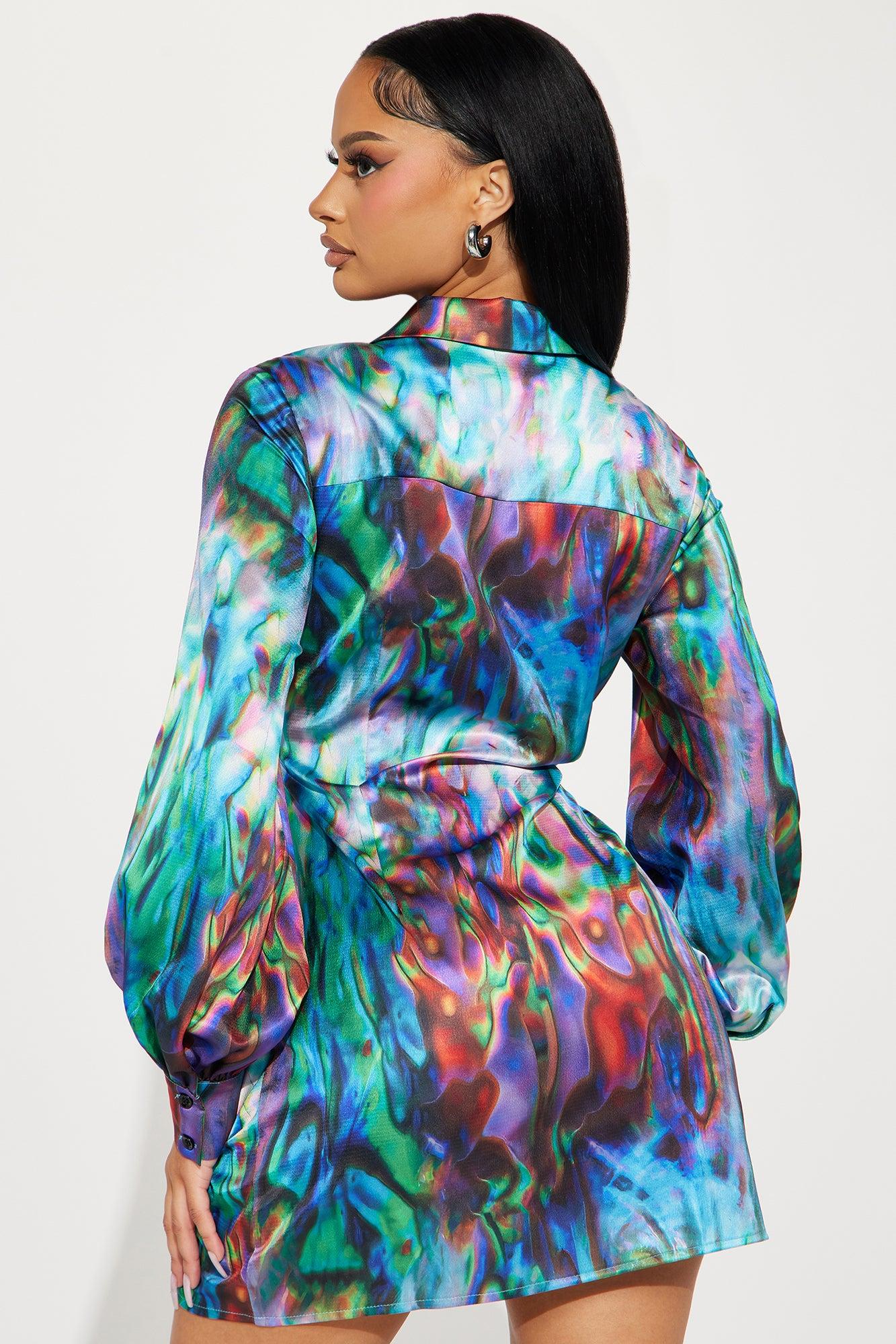 Madison Satin Mini Dress - Multi Color Product Image