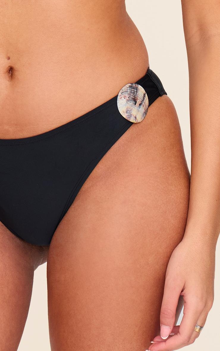 Black Shell Trim Tanga Bikini Bottoms Product Image