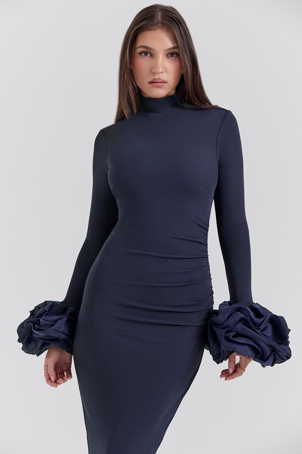 Fabienne  midnight ruffle sleeve maxi dress Product Image