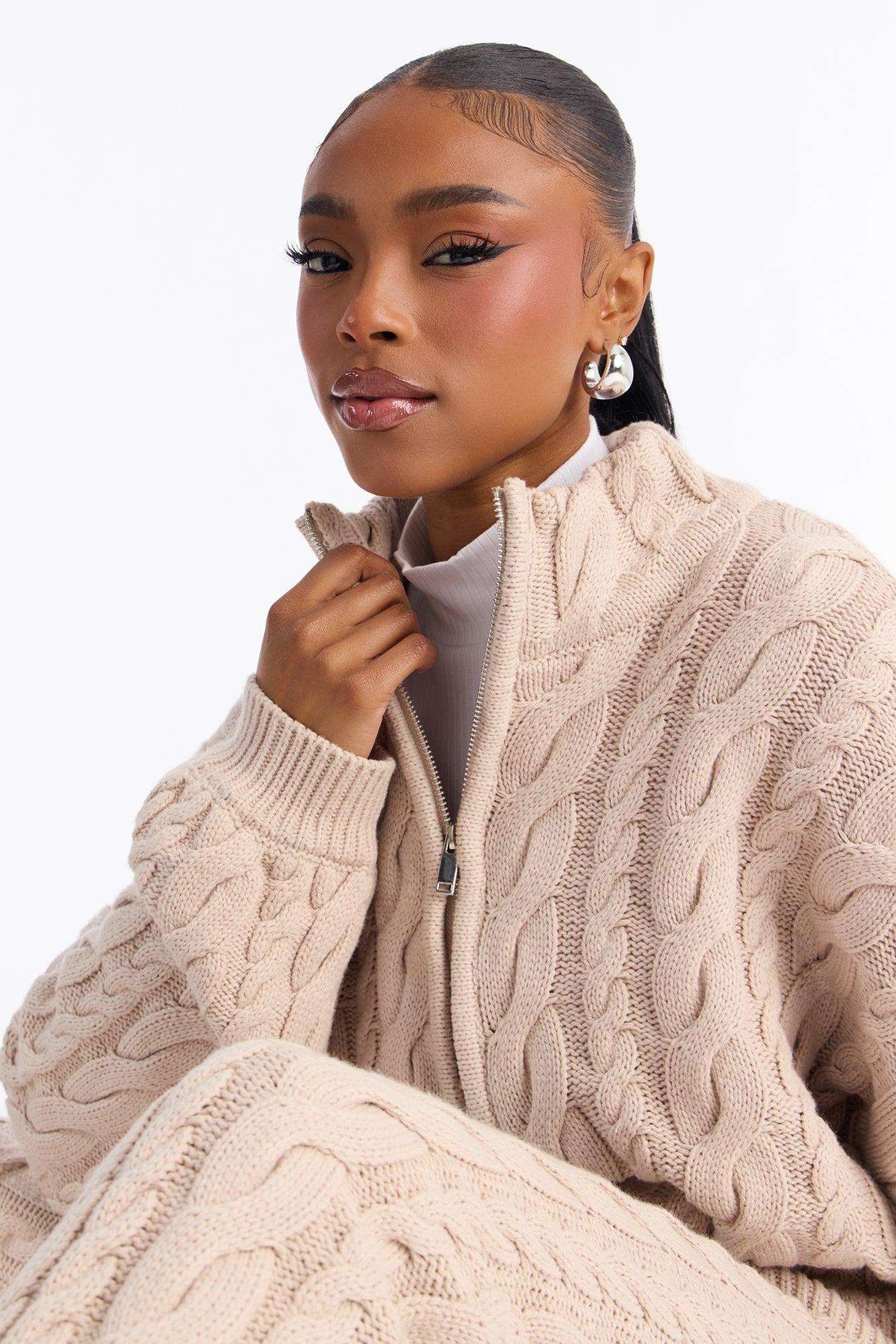 Cozy Days Cable Knit Sweater Pant Set - Taupe Female Product Image