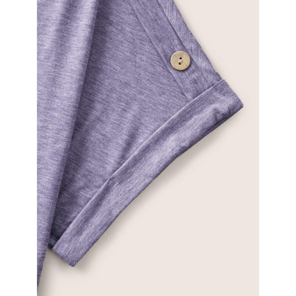 Plus Size Plain Button Detail Batwing Sleeve T-shirt Mauve Women Casual Plain V-neck Everyday T-shirts BloomChic 14-16/1X Product Image