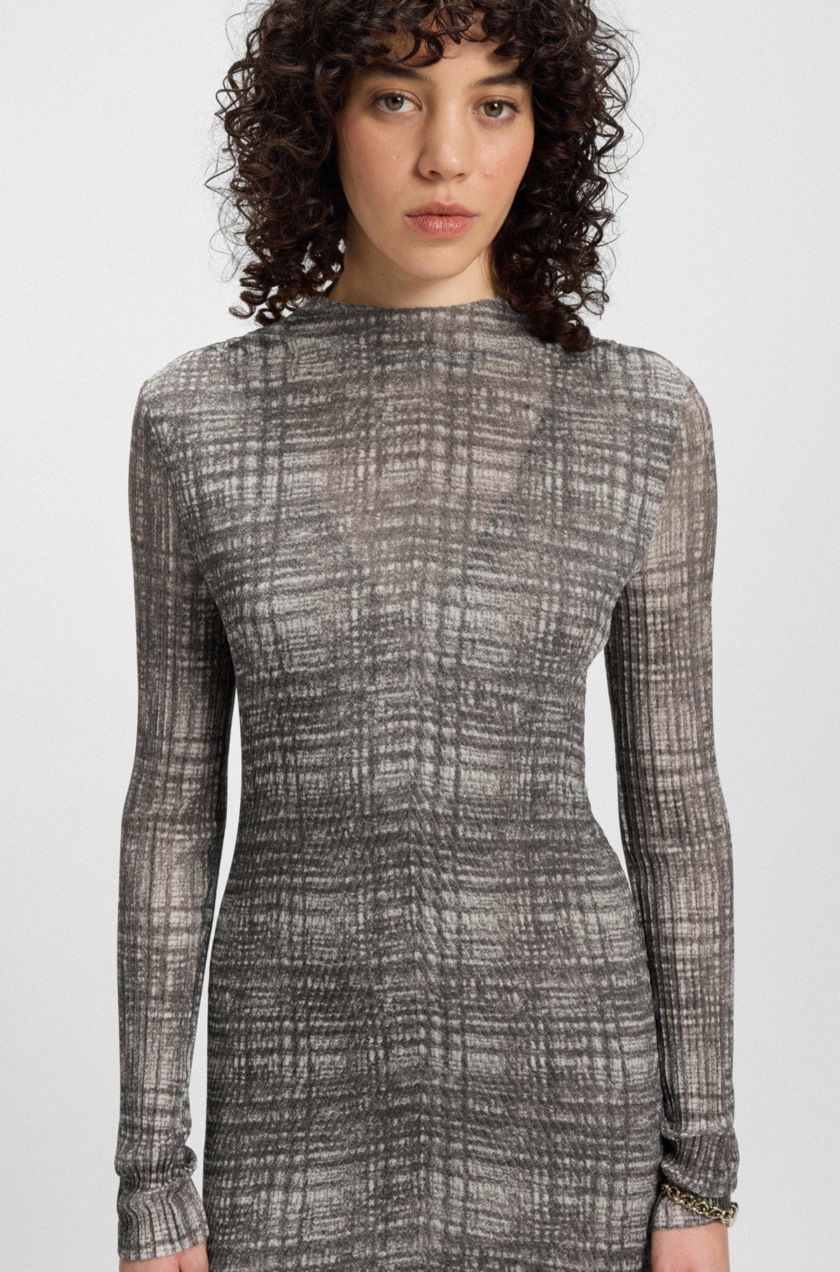 BOSS - Plissé-tulle dress with modal lining - Patterned Product Image