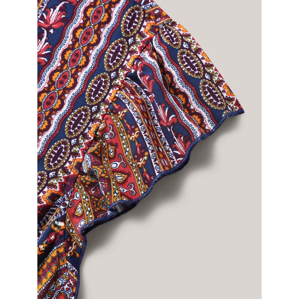 Plus Size Sunny Stripes Pockets Shirred Midi Dress Multicolor Women Boho V-neck Cap Sleeve Curvy BloomChic 18-20/2X Product Image