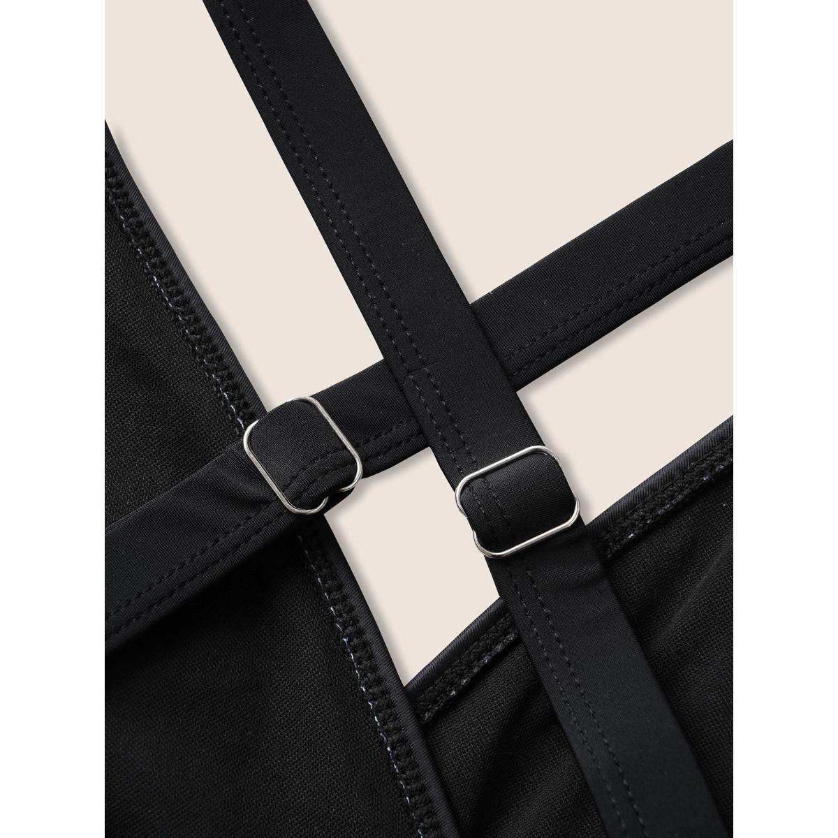 Plus Size Overlap Collar Boho Print Gathered One Piece Swimsuit Women's Swimwear Black Beach Gathered Curve Bathing Suits High stretch One Pieces BloomChic 14-16/1X Product Image