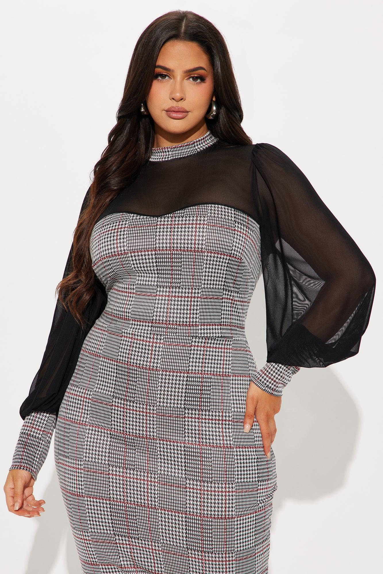 Hard To Handle Houndstooth Midi Dress - Black/Red Product Image