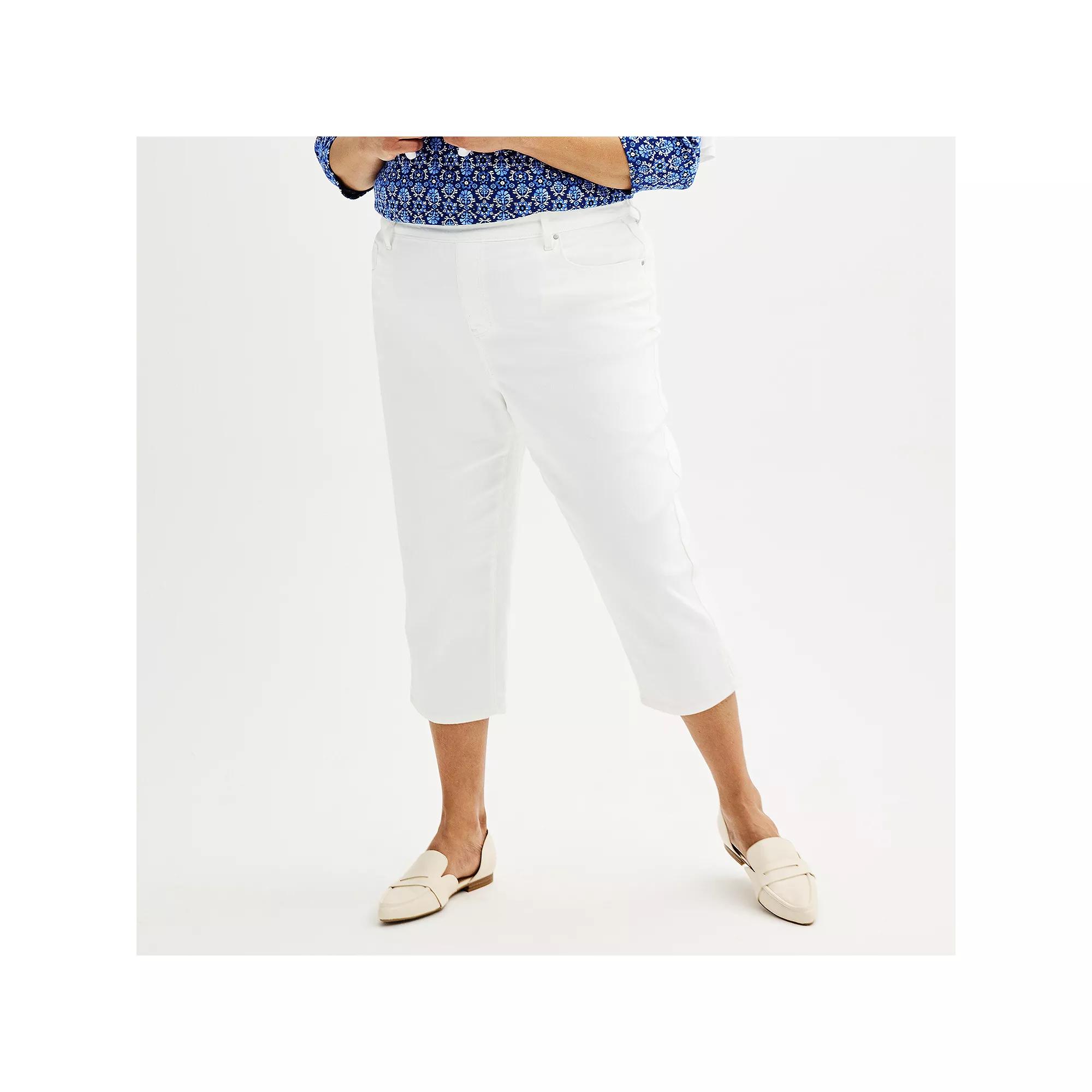 Plus Size Croft & Barrow® Pull-On Denim Capri, Women's, Size: 0X, White Product Image