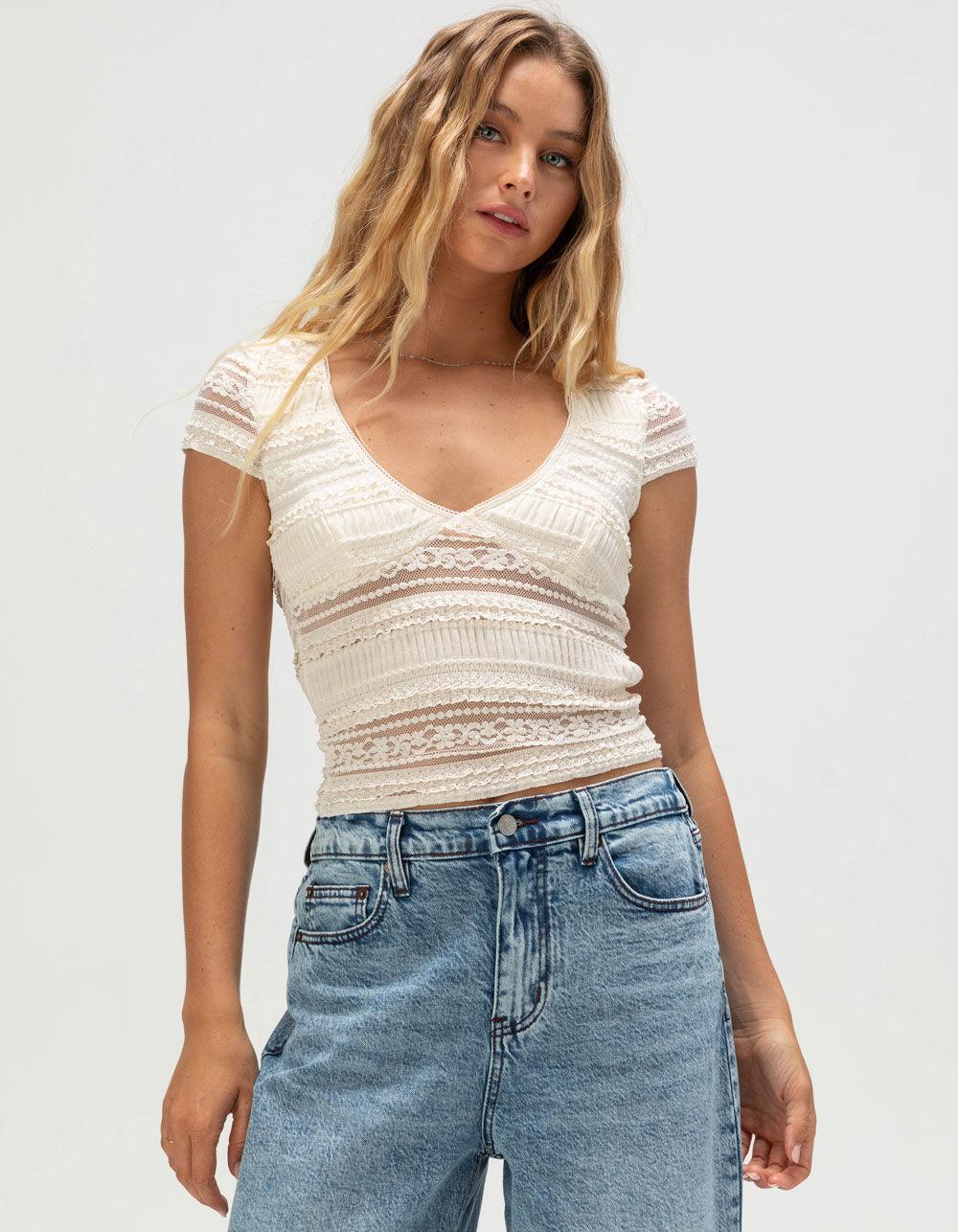 FULL TILT Womens Lace Top - CREAM Product Image