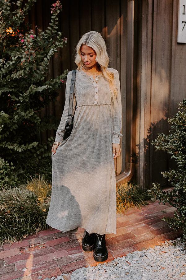 Cozy Moment Waffle Knit Maxi Dress in Grey Product Image