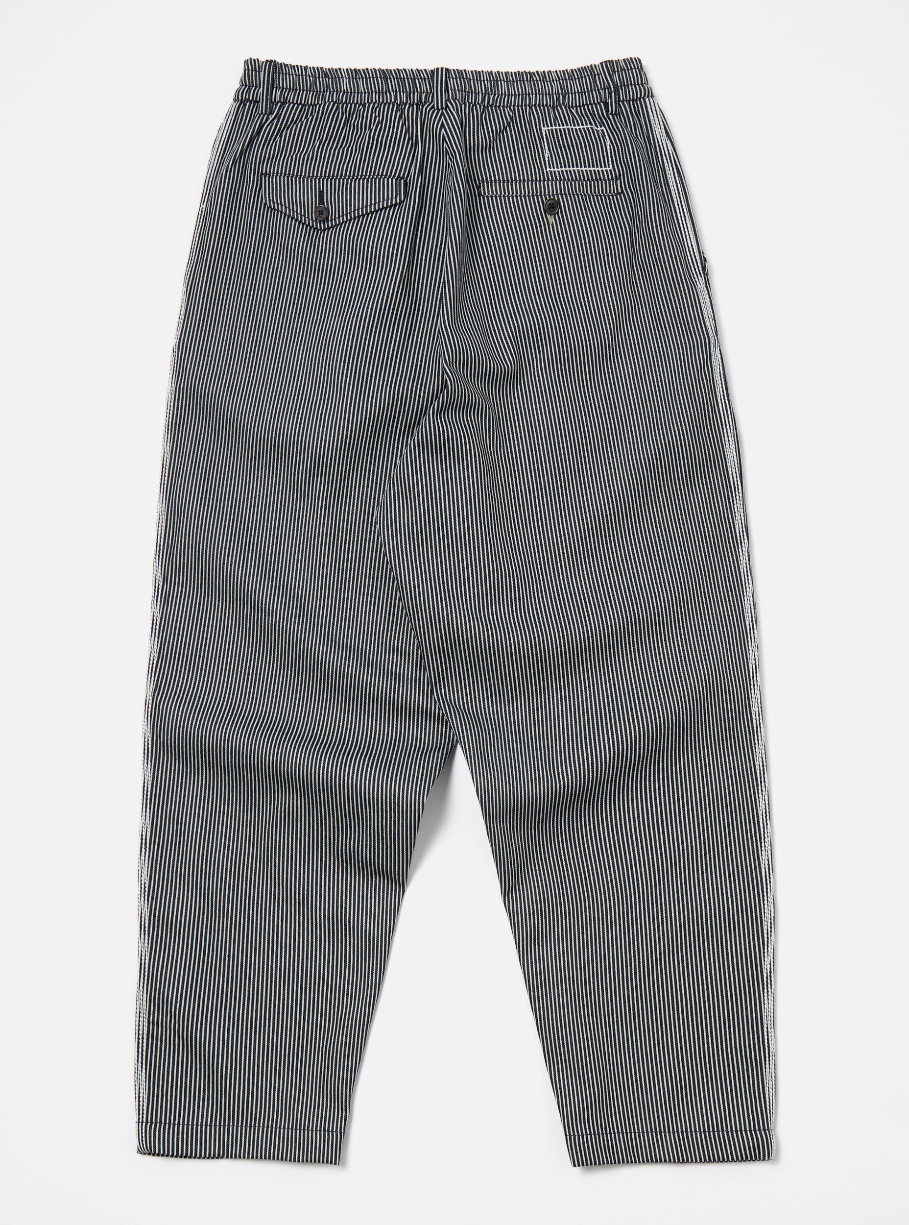 Universal Works Pleated Track Pant in Indigo Hickory Stripe Denim Product Image
