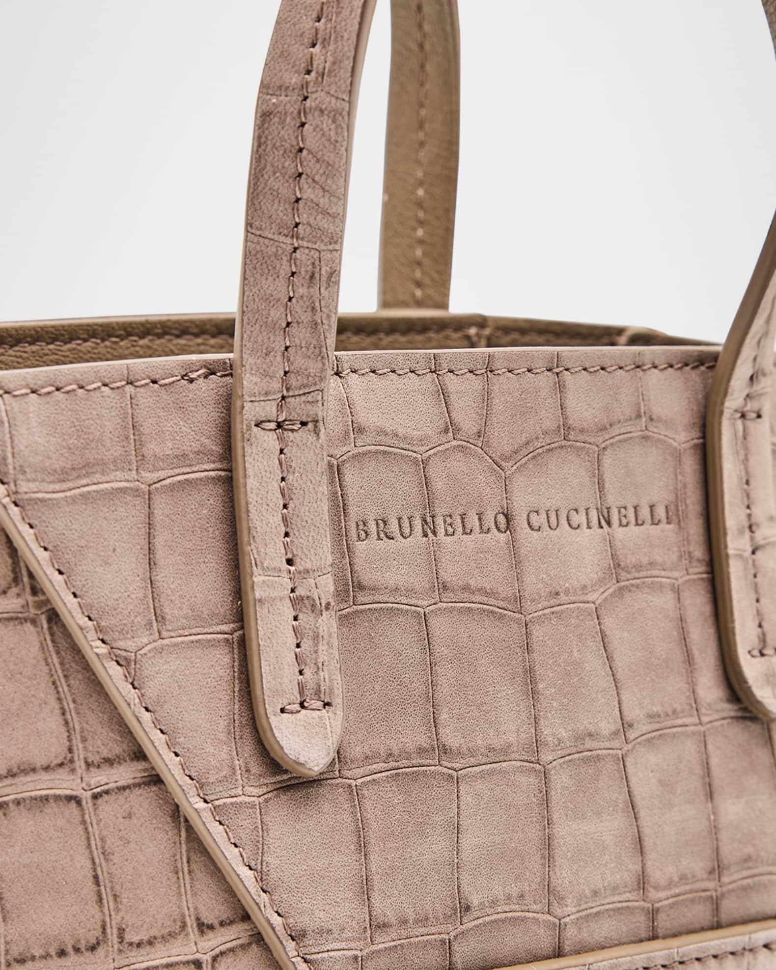 Duo Mini Croc-Embossed Suede Shopper Tote Bag Product Image
